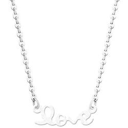 Ballari Womens Delicate Love Pendant Necklace, Silver Stainless Steel Love Word Necklace for Women, Simple Silver Love Choker Chain