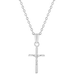 925 Sterling Silver Small Cross Crucifix Jesus Christ Pendant Necklace Kids 16''