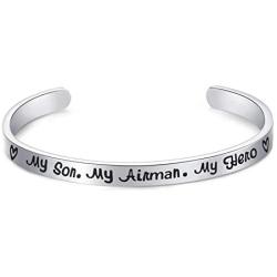 Army Mom Bracelet My Son My Soldier My Hero Navy Air Force Military Jewelry Stainless Steel Polished 1/4”6'' Inches 1 Pack