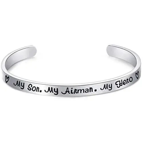 Army Mom Bracelet My Son My Soldier My Hero Navy Air Force Military Jewelry Stainless Steel Polished 1/4”6'' Inches 1 Pack