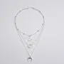 Moon World Map Pendant Necklace Boho Lariat Circle Multilayer Crescent Necklace Chain Jewelry for Women Girls (Silver)
