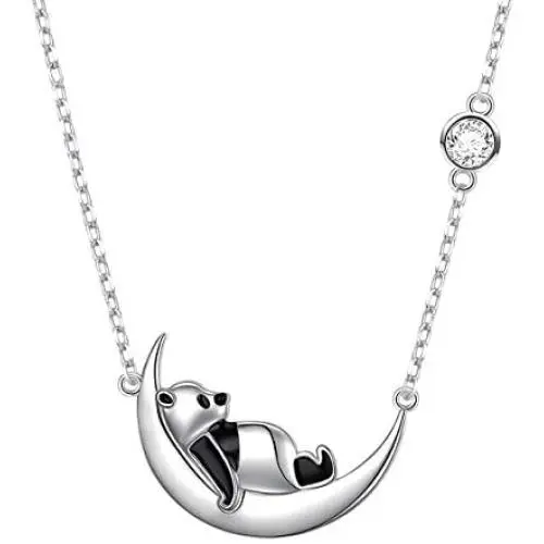 925 Sterling Silver Cute Animal Moon Pendant Necklace for Women Birthday Jewelry Gifts