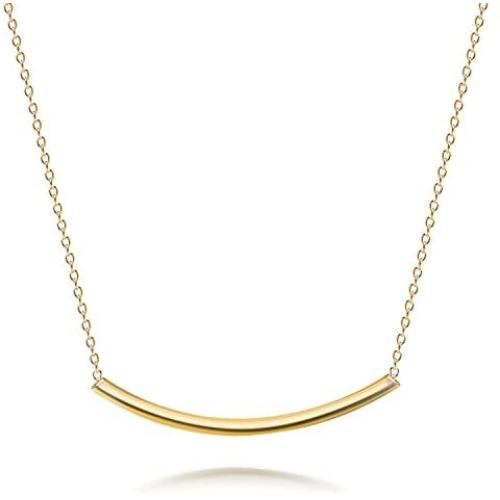 Minimalist Delicate Thin Sideways Horizontal Round Tube Curved Bar Slide Pendant Necklace For Women Teen 14K Rose Gold Plated 925 Sterling Silver