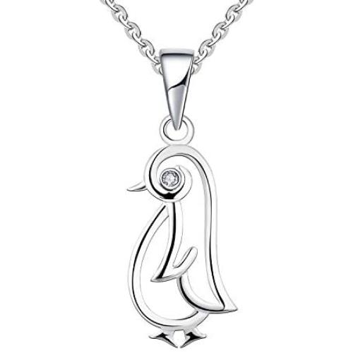 JO WISDOM 925 Sterling Silver Cubic Zirconia Penguin Pendant Necklace,18+2'' Extender