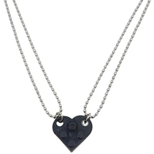 2Pcs Cute Love Heart Brick Pendant Necklace Heart Shaped Pendant Made with 2 Two Piece Brick for Couples Friendship Necklace Brick Elements Valentines Day Jewelry