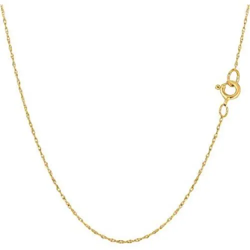 14k Yellow Gold Rope Chain Necklace, 0.4mm
