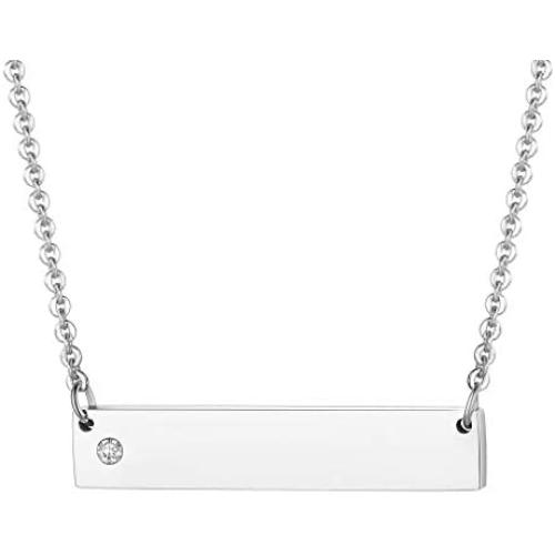 FaithHeart Personalized Vertical Bar Necklace, Men Women Stainless Steel/18K Gold Plated Custom Jewelry, Birthstone Name Bar Pendant for Couples/Family