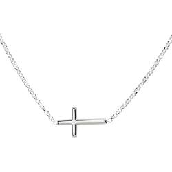 Sterling Silver First Communion Sideways Horizontal Cross Necklace for Girls and Women
