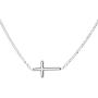 Sterling Silver First Communion Sideways Horizontal Cross Necklace for Girls and Women