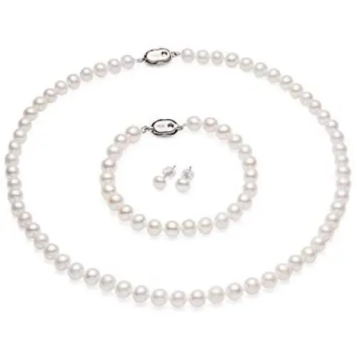CICILIYA White Freshwater Cultured Pearl Necklace Set Includes Bracelet and Stud Earrings Jewelry for Women CICILIYA White Freshwater Cultured Pearl Necklace Set Includes Bracelet and Stud Earrings Jewelry for Women