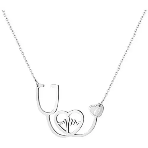 Joycuff Nurse Necklaces for Women Doctor Medical Stethoscope Heartbeat Love You Stainless Steel Silver Pendant Personalized Initial Letter Gifts for Daughter Girlfriend Sister Joycuff Nurse Necklaces for Women Doctor Medical Stethoscope Heartbeat Love You Stainless Steel Silver Pendant Personalized Initial Letter Gifts for Daughter Girlfriend Sister