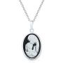 Delicate Petite Victorian Vintage Antique Style Black White Craved Mother and Child Loving Cameo Pendant Son Daughter Necklace For Women 925 Sterling Silver