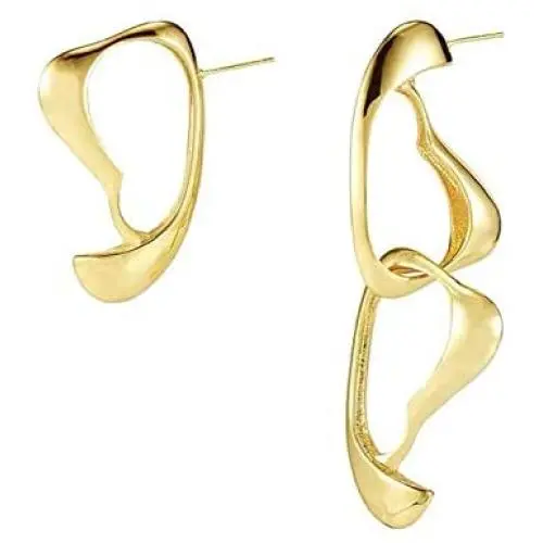 Asymmetric Drop Earrings, 18k Gold Plated Large Oval Link Dangle Geometric Earrings for Women Girls, Mobius Ring Shape,Fashion Jewelry Gifts Asymmetric Drop Earrings, 18k Gold Plated Large Oval Link Dangle Geometric Earrings for Women Girls, Mobius Ring Shape,Fashion Jewelry Gifts
