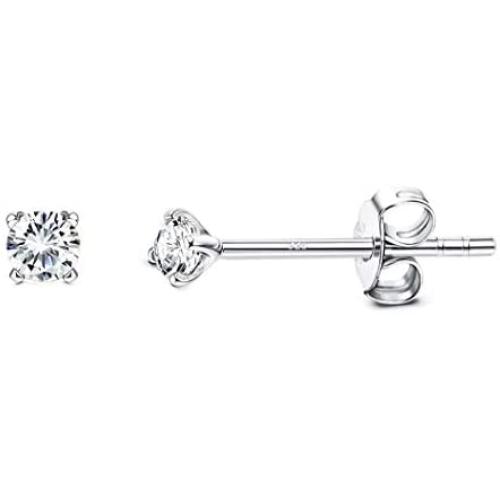 Sllaiss 2mm Sterling Silver Swarovski Zirconia Stud Earrings for Women Men, Platinum/Gold/Rose Gold Plated Tiny CZ Studs