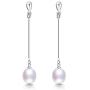 Freshwater Cultured Genuine Pearls Jewelry Set with Necklace & Long Water Drop Earrings by DIAMOVI - 925 Sterling Silver Plated -Stunning Wedding Bridal Jewelry-Luxury Style- (White)