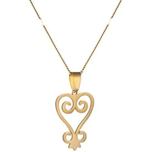 Stainless Steel African Adinkra Symbol Pendant Necklace SANKOFA Learn From The Past Charm Jewelry