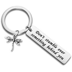 WUSUANED Dragonfly Keychain Dont Stumble Over Something Behind You Keychain Inspirational Jewelry Encouragement Gift