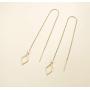 Mothers Day Gifts FANCIME 14K Real Solid Yellow Gold Threader Earrings Geometric with Natural Round Cut Diamonds Dainty Long Drop Earrings Fine Jewelry for Women