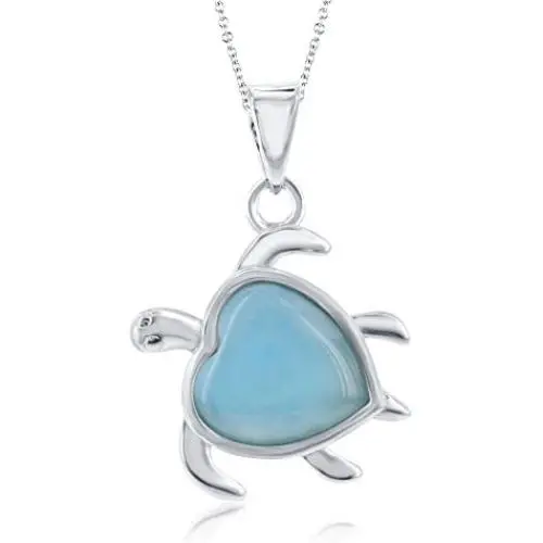 Nautical Turtle Caribbean Natural Larimar Gemstone Heart-Shaped Sterling Silver Pendant 18’’ Necklace Jewelry for Women or Teens Nautical Turtle Caribbean Natural Larimar Gemstone Heart-Shaped Sterling Silver Pendant 18’’ Necklace Jewelry for Women or Teens