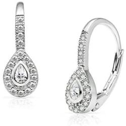 SolidSilver -Sterling Silver CZ Teardrop Dangle Leverback Earrings