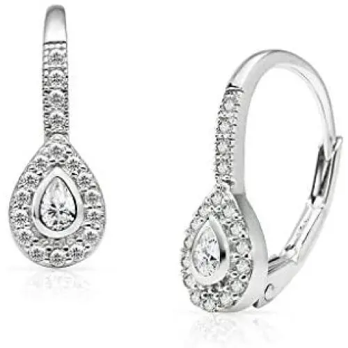 SolidSilver -Sterling Silver CZ Teardrop Dangle Leverback Earrings SolidSilver -Sterling Silver CZ Teardrop Dangle Leverback Earrings