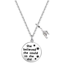 FUSTMW Gymnast Gift Gymnastics Charm Necklace Gymnastics Jewelry Gymnastics Class Gift for Gymnast She Believed She Could So She Did