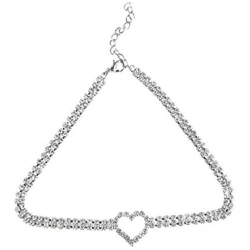 ROYAL AMOYY Clavicle Necklace, Alloy Choker Chain, Rhinestones Heart Necklace for Women and Girls