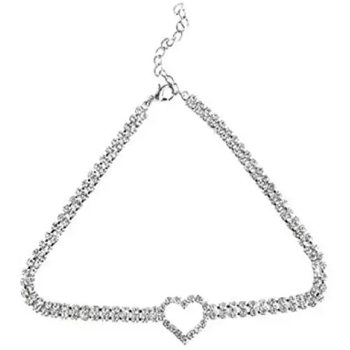 ROYAL AMOYY Clavicle Necklace, Alloy Choker Chain, Rhinestones Heart Necklace for Women and Girls