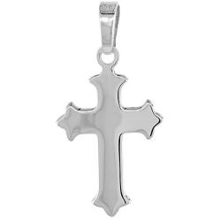 7/8 inch Sterling Silver Cross Fleury Necklace for Women and Men Solid Back Flawless High Polished Finish 0.8mm Box_Chain