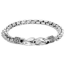 John Hardy Mens Asli Classic Chain Link Silver 6mm Box Chain Bracelet with Hook Clasp, Size M
