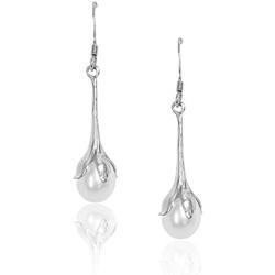 Cultured Tulip Pearl Dangle Earrings For Women Sterling Silver 14K White Gold Over Hypoallergenic White (white)