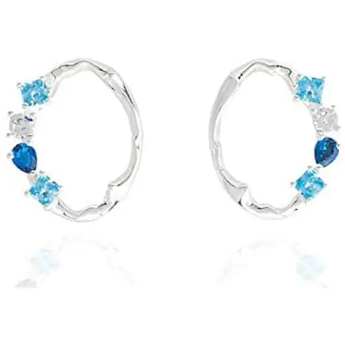 ORDOR 14K white-gold-plated-brass stud Earrings For Women 0.64'' x 0.75'' /Silver post/Nickel free/brass, Cubic Zirconia(Aquamarine, sapphire color)