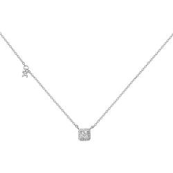 Sterling Silver Square Crystal Choker Necklace for Women Girls Cushion Shape Cubic Zirconia Small Delicate Princess Cut Pendant Necklace Adjustable Chain 18'' Fashion Weddding Jewelry Gift