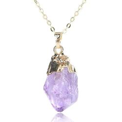 KISSPAT Unpolished Raw Amethyst Stone Pendant Necklace with 26 Long Chain