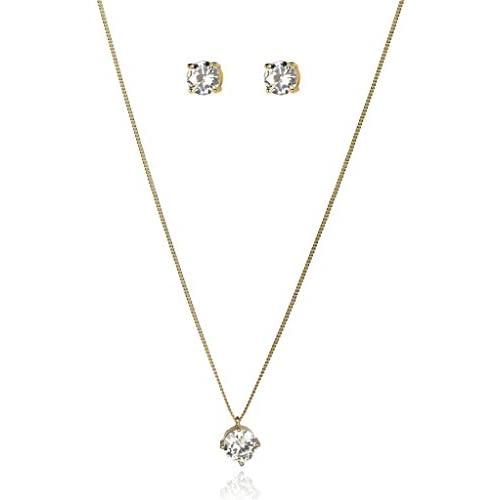 Lux Accessories Solitaire Stone Necklace Earrings Gift Jewelry Box Set