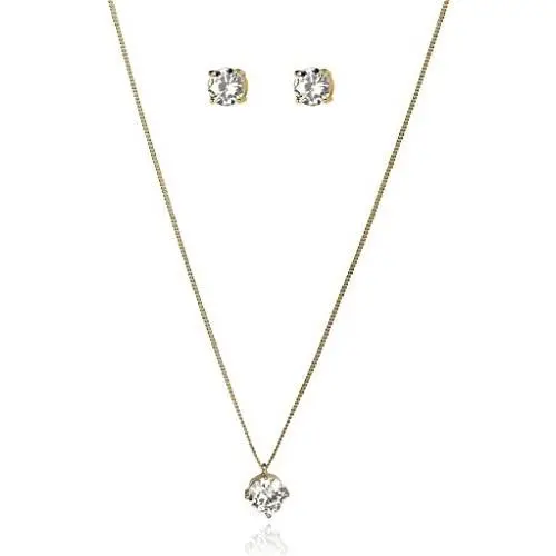 Lux Accessories Solitaire Stone Necklace Earrings Gift Jewelry Box Set Lux Accessories Solitaire Stone Necklace Earrings Gift Jewelry Box Set