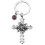 SEIRAA Rose Cross Keychain with 12 Birthstones Jewelry Memorial Gifts Baptism First Communion Key Ring