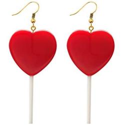 Cute Heart Lollipop Candy Color Simulation Food Dangle Earring for Women Girl Funny Jewelry-Red