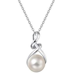 FANCIME Pearl Necklace 9-10mm Genuine Freshwater Pearl in Sterling Silver Birthstone Necklace for Women Heart Necklace June Birthstone Fine Jewelry for Women