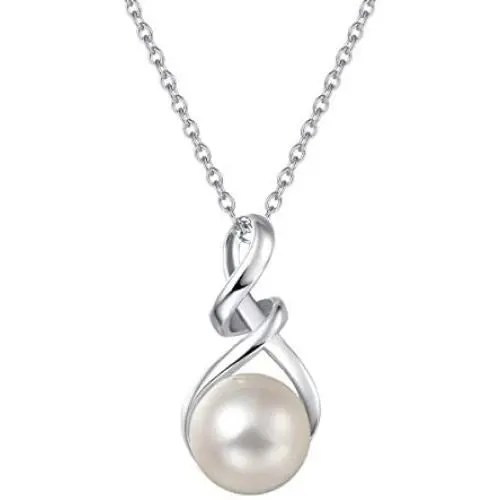 FANCIME Pearl Necklace 9-10mm Genuine Freshwater Pearl in Sterling Silver Birthstone Necklace for Women Heart Necklace June Birthstone Fine Jewelry for Women