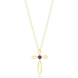 Femme Luxe 10K Yellow Gold Birthstone Open Loop Cross Pendant Necklace for Women, 4mm Round Gemstone, 18'' Gold Filled Chain, Hypoallergenic, Gift Ready Packaging