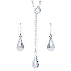 BERRICLE Rhodium Plated Sterling Silver Teardrop Fashion Necklace and Earrings Set