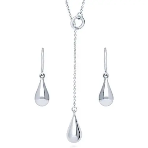 BERRICLE Rhodium Plated Sterling Silver Teardrop Fashion Necklace and Earrings Set BERRICLE Rhodium Plated Sterling Silver Teardrop Fashion Necklace and Earrings Set