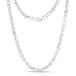 Authentic Solid Sterling Silver Rope Diamond-Cut Braided Twist Link .925 ITProLux Necklace Chains 1MM - 5MM, 16'' - 30'', Made in Italy, Men & Women