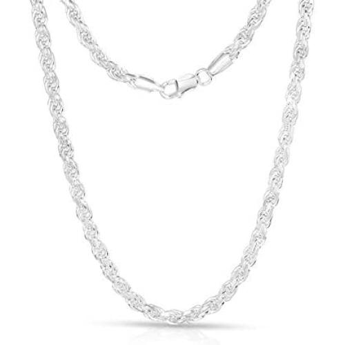 Authentic Solid Sterling Silver Rope Diamond-Cut Braided Twist Link .925 ITProLux Necklace Chains 1MM - 5MM, 16'' - 30'', Made in Italy, Men & Women
