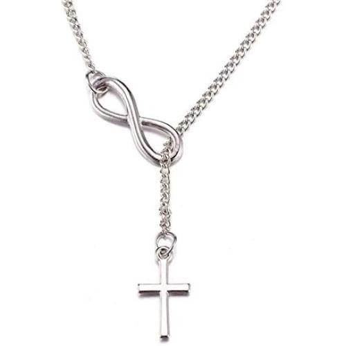 XCFS Unisex 925 Silver Plated Smooth Cross Religious Pendant Necklace,20inch chain