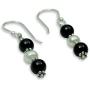 NOVICA Onyx Cream Cultured Akoya Pearl .925 Silver Beaded Hook Earrings, Midnight Dreams
