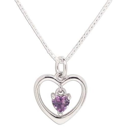 Girls Sterling Silver''Dancing Heart'' Simulated Birthstone Necklace