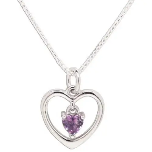 Girls Sterling Silver''Dancing Heart'' Simulated Birthstone Necklace Girls Sterling Silver''Dancing Heart'' Simulated Birthstone Necklace