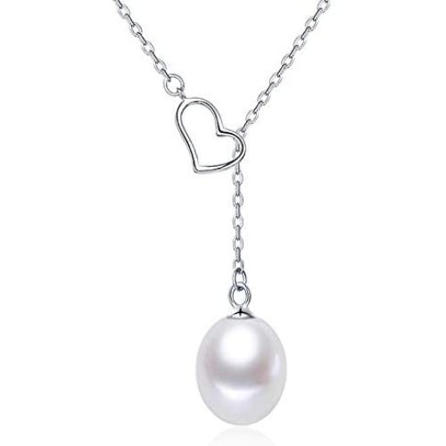 Boosca Freshwater White Pearl Pendant Necklace Fine Jewelry with 925 Sterling Silver Birthday Gifts for Women Wife Girlfriend Mom